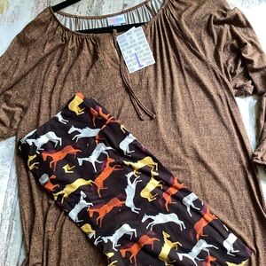 LuLaRoe large Debra peasant top and TC leggings - NWT